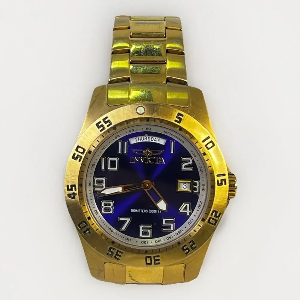 INVICTA Men's Specialty Blue Dial 18k Yellow Gold Plated Watch- Model 5762 w Box